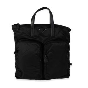 Prada Black Re-Nylon, Technical Fabric & Saffiano Leather Nylon Convertible Tote